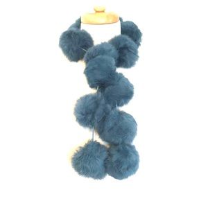 Winter Blue, genuine angora fur pom pom scarf